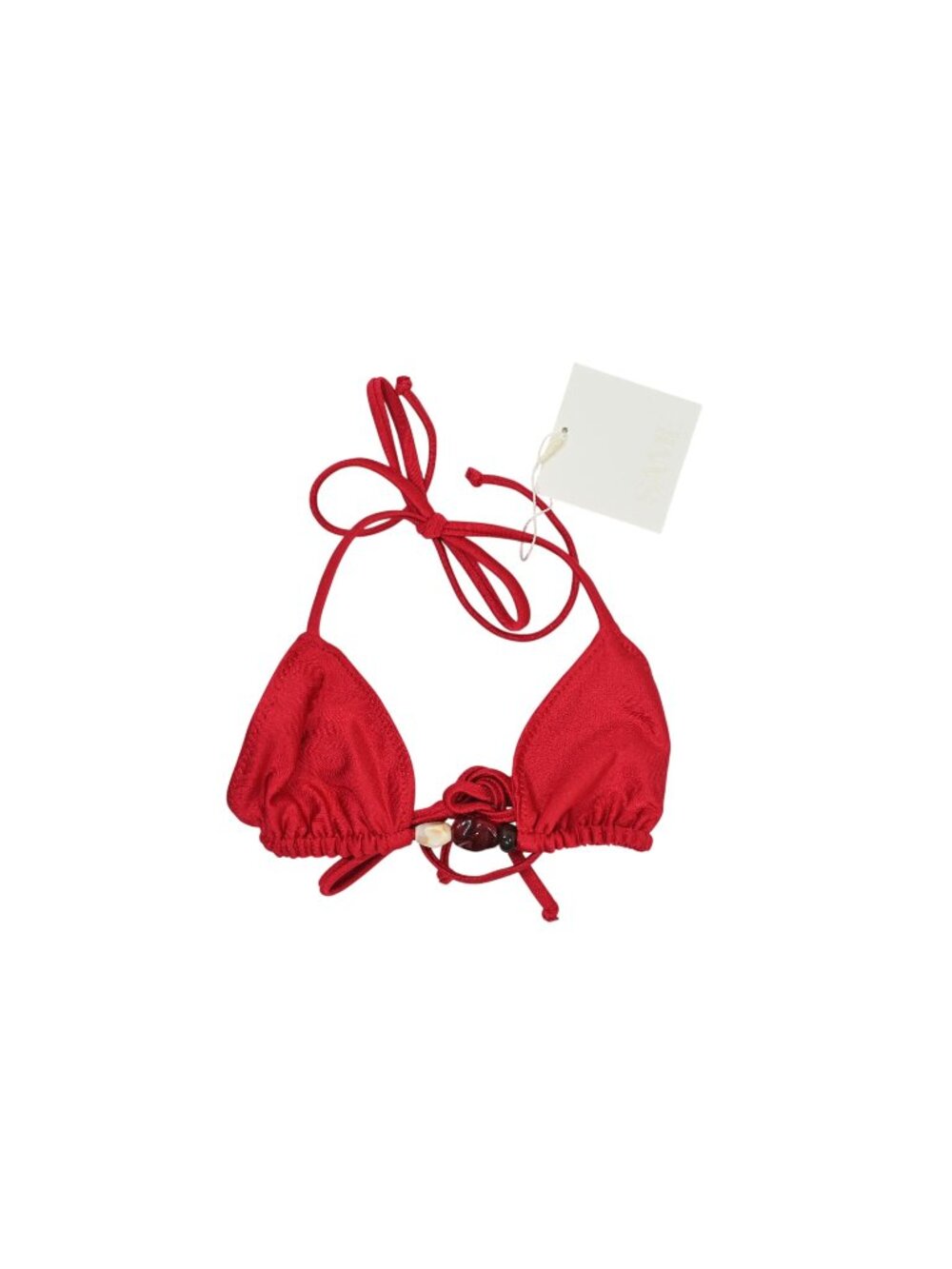 SAME Los Angeles Stone Beaded Triangle Bikini Top in Red